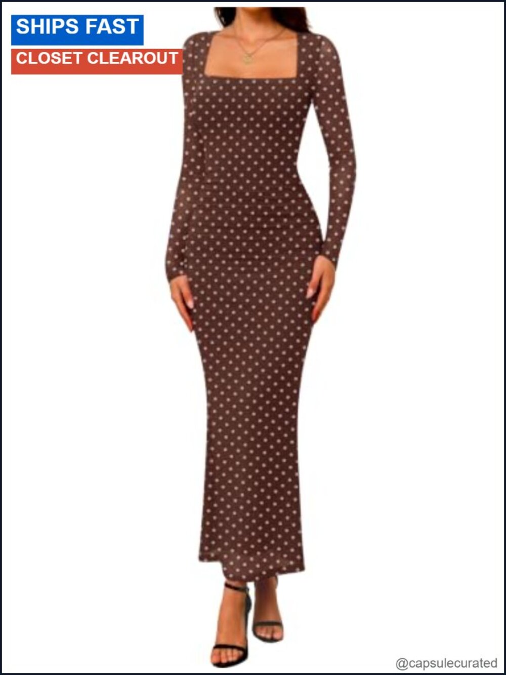 Women's Sheer Mesh Maxi Dress Square Neck Long Sleeve Bodycon Ruched